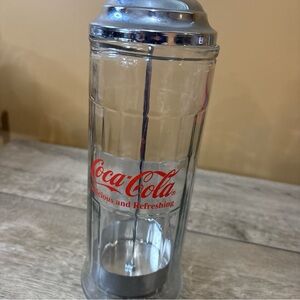 THE COCA COLA COMPANY GLASS 1992 STRAW HOLDER DISPENSER (mint) 11 1/2”. 3B